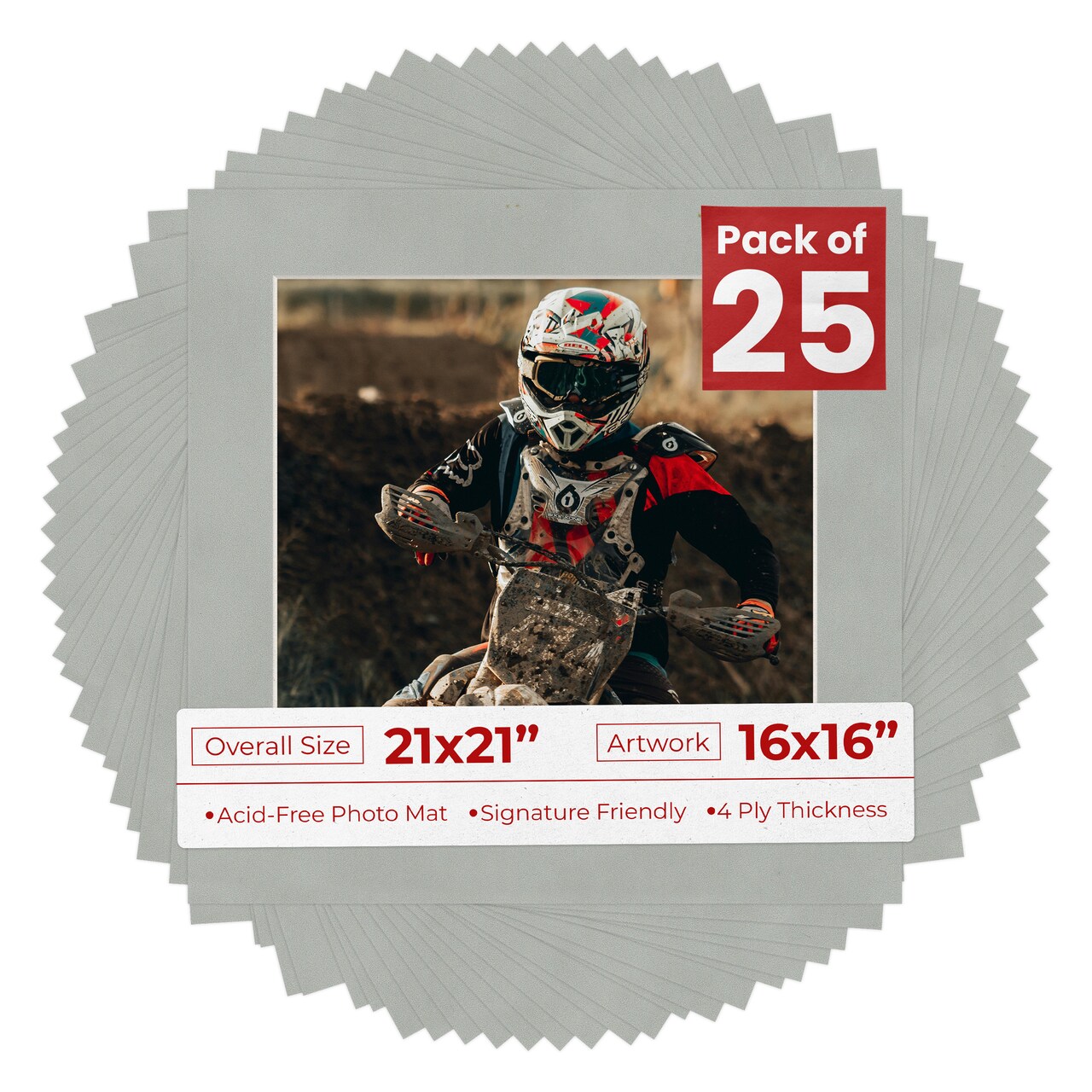 Light Grey Suede Mat Board for 21x21 Frames - Fits 16x16 Photos